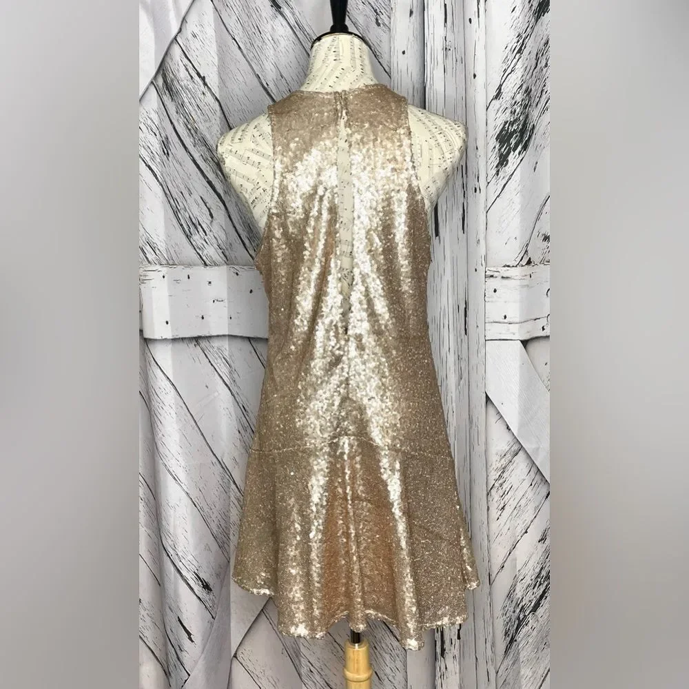 Free People Gold Sequin Mini Dress Small